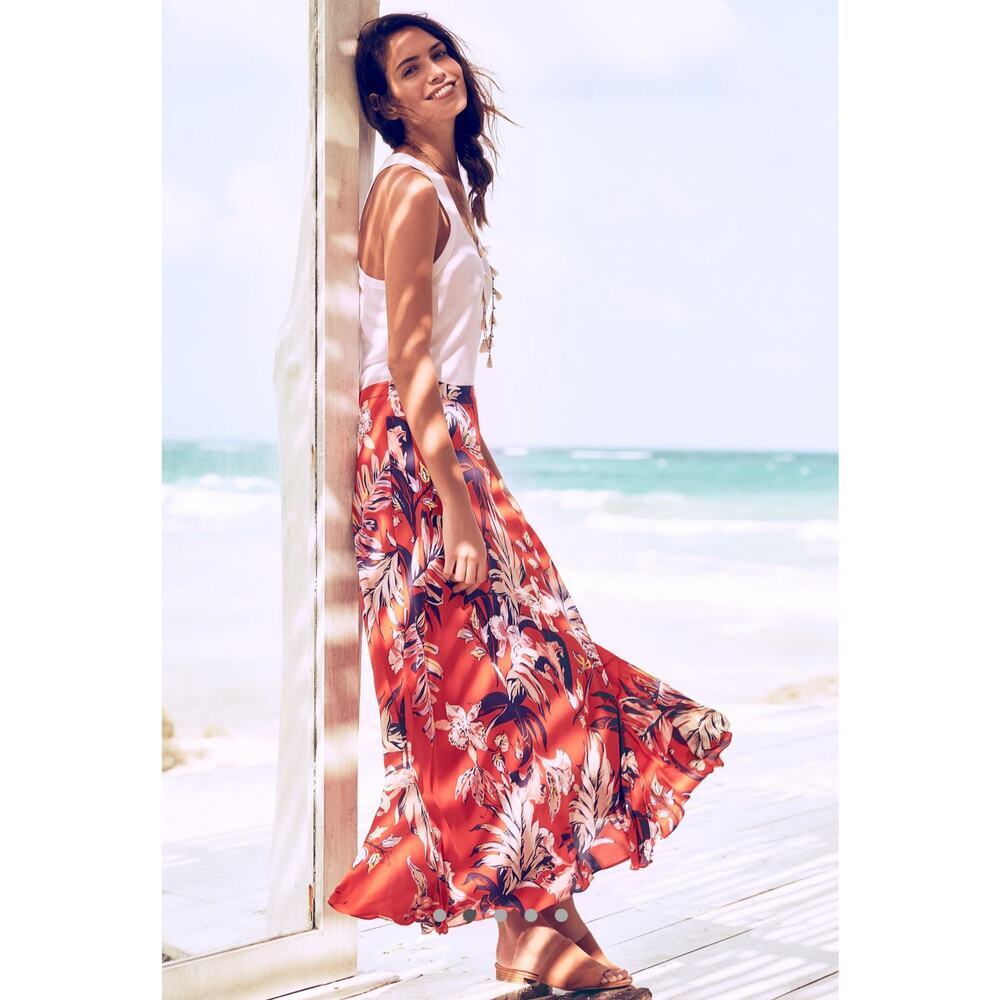 Anthropologie HD in Paris Paso Robles Silk Floral Maxi Skirt Size 8